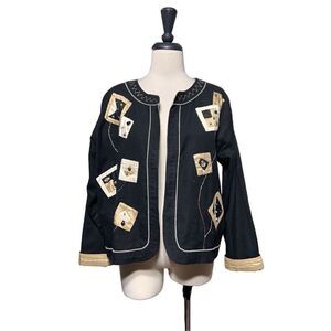 Yak Magik Beaded Appliquéd Jacket Black & Tan Size M